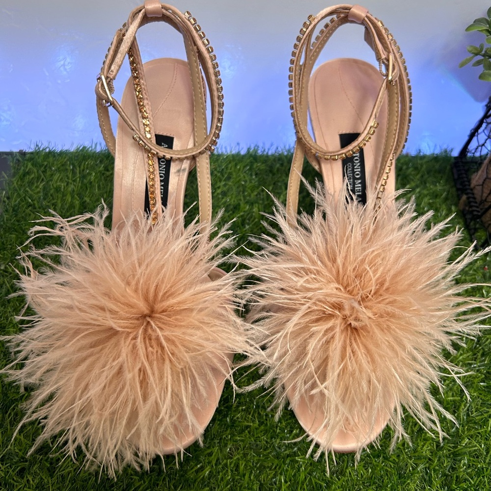 Antonio Melani Collection Aurora Feathered Rhinestone Embellished Dress Sandals